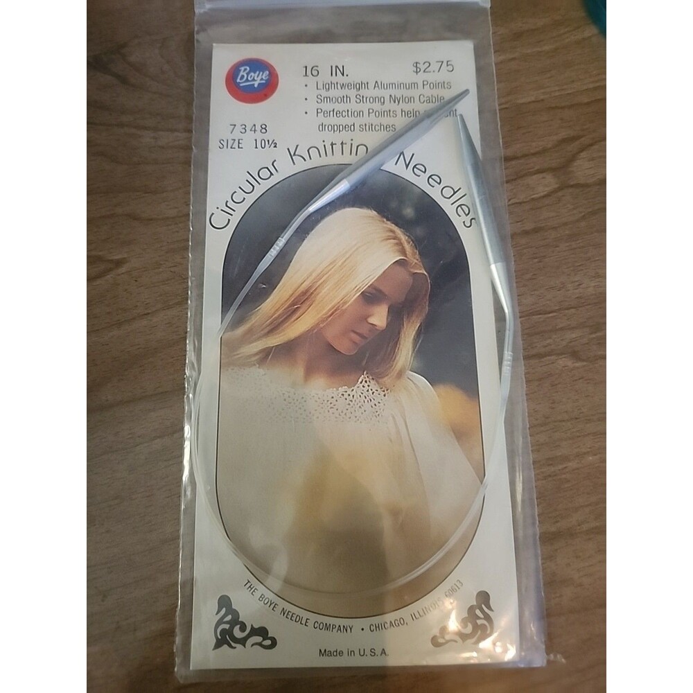 Boye Vintage 16” Size 10.5 Circular Knitting Needles NOS 7348 silver